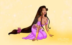breast_focus breasts brunette brunette_hair circe circe_(epic_the_musical) clothed clothing epic_the_musical kneeling nipple_peek nipples peaking pink_clothing seduce seduced seductive seductive_eyes seductive_look seductive_pose seductive_smile sensual suggestive thighs thin_clothing