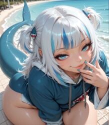 1boy ai_generated alternate_body_type big_eyes bimbo blue_eyes blue_hair blue_hoodie blue_thong bottom_heavy casual casual_exposure casual_nudity child_bearing_hips curvy femboy femboy_only femboysmeat femboysub gawr_gura gray_hair hips hoodie hyper_hips looking_at_viewer looking_pleasured makeup male male_only multicolored_hair otoko_no_ko penis posing_for_the_viewer shark_tail sissy sissyfication small_breasts small_bulge small_penis smug smug_face solo solo_femboy solo_male sweaty tail thick_thighs thong voluptuous voluptuous_body voluptuous_male vtuber vtuberfanart white_skin wide_hips