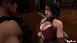 1boy 1girls black_hair dualfaceart duo erection female light-skinned_female light_skin male no_sound onagi outercourse paizuri paizuri_under_clothes penis penis_between_breasts soul_calibur tagme taki_(soulcalibur) video