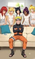 1boy 5girls ahri ahri_(league_of_legends) ai_generated bishoujo_senshi_sailor_moon black_hair bleach blonde_hair blush company_connection crossover crossover_pairing facial_expressions female fox_ears ginger harem high_school_dxd horny_female jujutsu_kaisen league_of_legends male mario_(series) meme multiple_females multiple_girls naruto naruto_(series) naruto_shippuden on_couch piper_perri_surrounded princess_peach purple_hair red_hair rias_gremory role_reversal sailor_moon shorts suggestive super_mario_bros. surrounded_by_women usagi_tsukino uzumaki_naruto white_clothing yoruichi_shihouin