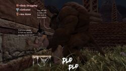 anal anal_sex cum debuff final_fantasy_xiv gpose(ffxiv) health_bar minotaur rape text viera