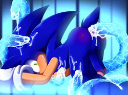 anal anthro anus ass balls blush bodily_fluids cum cum_in_ass cum_inside genital_fluids genitals hi_res jayaero male male_only penis restrained solo sonic_(series) sonic_the_hedgehog sonic_the_hedgehog_(series) tentacle tentacle_on_male