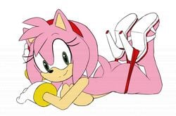 1girls amy_rose breasts female female_only flat_colors green_eyes heels panties pink_fur pink_hair smile smiling solo solo_female sonic_(series) sonic_the_hedgehog_(series) white_high_heels white_sandals