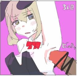 1boy 1girls armpits azusawa_kohane blush breasts bunny_ears bunnysuit cum cum_on_armpit ejaculation female leotard male penis project_sekai tempuhra