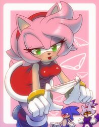 1boy 2girls :3 amy_rose big_breasts blaze_the_cat breasts dress female female_focus green_eyes imminent_sex looking_at_viewer looking_down nancher nosebleed panties pink_fur pink_hair seductive sonic_(series) sonic_the_hedgehog sonic_the_hedgehog_(series)