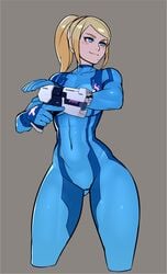 1girls blonde_hair blue_bodysuit blue_eyes bodysuit cameltoe covered_navel female gun metroid mole_under_mouth nintendo nisetanaqa png pussy samus_aran skin_tight smile source_request standing tagme weapon zero_suit zero_suit_samus