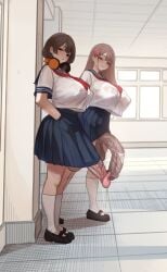 2futa areolae_bulge balls balls_under_skirt big_balls big_breasts big_penis blush blushing breasts breasts_bigger_than_head brown_hair clothed clothed_futa erect_nipples exposed exposed_penis feet_together futanari getting_erect hair_between_eyes hallway hallway_setting hands_behind_back hands_in_pockets hanging_balls headphones huge_breasts huge_penis hyper hyper_penis inverted_nipples large_breasts large_penis legs_apart legs_together long_hair looking_at_vier looking_at_viewer mouth_open nipple_bulge original original_character original_characters otik penis penis_down penis_in_panties penis_out penis_out_of_skirt penis_out_of_underwear penis_under_skirt perky_breasts pink_hair precum precum_drip precum_dripping precum_from_penis public_exposure public_indecency puffy_nipples ribbon ribbon_in_hair school school_background school_uniform schoolgirl schoolgirl_uniform seifuku shoes short_hair skirt socks standing testicles tie uncensored uniform uniform_female veiny_penis