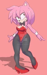 1girls amy_rose big_breasts bowtie breasts bunnysuit female female_only green_eyes hedgehog heels leggings no_gloves pantyhose pink_fur pink_hair red_heels sonic_(series) sonic_the_hedgehog_(series) thighs