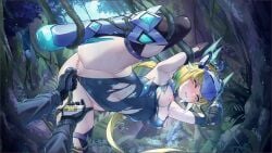 1boy 1girl 1girls android android_girl bdsm blonde blue_eyes blush bondage breasts breasts_out clitoral_stimulation clothed defeated forced_masturbation forced_orgasm game_cg image immobilization kaiju_princess long_hair male/female masturbating_other nipples one_eye_closed one_leg_up orgasm pantyparrot pussy pussy_exposed restrained sex_toy tagme torn_clothes torn_clothing vibrator video_games vine_bondage vines
