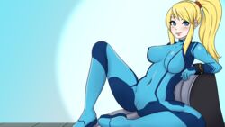 blue_bodysuit bodysuit breasts cameltoe covered_navel erect_nipples female kingnaga metroid nintendo png samus_aran skin_tight spread_legs zero_suit zero_suit_samus