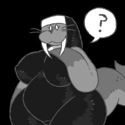 ? anthro berryofmalice big_belly big_breasts breasts chubby female nun solo thick_thighs tusks walrus wide_hips