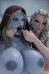 2girls 3d banshee_(warcraft) blizzard_entertainment blood_elf chaossu3d elf high_elf human human_(warcraft) human_(world_of_warcraft) jaina_proudmoore open_mouth sylvanas_windrunner warcraft world_of_warcraft wow yuri