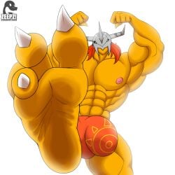 anthro bara barazoku big_feet bulge digimon feet feet_focus flaccid foot_fetish foot_focus huge_feet male male_only muscles muscular solo solo_male wargreymon zp92