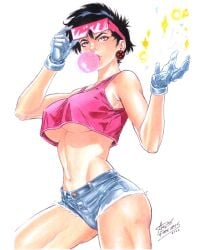 1girls anilton_freires asian asian_female big_breasts black_hair breasts female jubilee marvel nipple_bulge short_hair solo underboob x-men