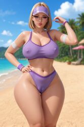 1girls 3d ai_assisted ai_generated armband beach beach_umbrella belly_button blonde_hair blue_eyes bob_cut bracelet cameltoe cleavage erection_under_clothes eyelashes eyeshadow female female_only glasses glossy_skin hand_on_hip hourglass_figure jogging large_breasts lipstick looking_at_viewer lounge_chair mature_female midriff milf mommy narrow_waist nipple_bulge nipple_outline ocean one_hand_on_hip palm_leaf palm_tree pelvic_line purple_clothing rgomez007 seductive_look self_upload sideboob slight_smile sports_bra sports_shorts stable_diffusion thick_eyelashes thick_lips thick_thighs tropical visor voluptuous wide_hips wristband