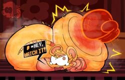 anthro ass ass_ripple buckteeth darkner deltarune female hyper hyper_ass mouse orange_(deltarune) orange_eyes peludoburro spanking sweat text_box video_games