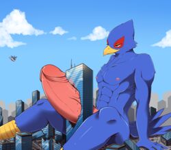 absurd_res aircraft anthro avian balls big_penis bird building building_penetration building_sex city destruction erection falco_lombardi genitals helicopter hi_res humanoid_genitalia humanoid_penis macro male male_only nintendo penis ryeono_kemo solo star_fox video_games