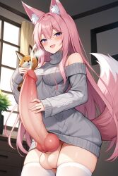 1futa 2026 ai ai-created ai_generated bedroom big_ass caressing_penis cumshot curvy fox_ears fox_girl fox_plushie fox_tail futa_only futanari grey_sweater happy holding_plushie huge_balls huge_cock kitsune knotted_penis looking_at_viewer oc original_character petite petite_futa pink_hair pink_tail plushie purple_eyes sally skinny skinny_futa slender small_breasts soft_skin solo_futa virgin_killer_sweater