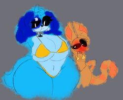 2girls big_breasts bikini bikini_bottom bikini_top blue_body blue_fur blush blush_lines blushing breasts_bigger_than_head canine catfeine_(eggritos) chaoticdream collar dogpressed_(eggritos) feline female female_only frowning_critters huge_breasts massive_breasts orange_body orange_fur poppy_playtime simple_background sketch slim small_breasts smiling_critters staring staring_at_breasts thick_ass thick_thighs voluptuous voluptuous_female wide_hips wide_thighs