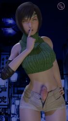 1futa big_breasts big_penis clothed clothing duo erection final_fantasy final_fantasy_vii final_fantasy_vii_remake futa_only futanari hornywitches3d human light-skinned_futanari light_skin mostly_clothed short_hair shorts standing yuffie_kisaragi