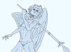 athena athena_(epic_the_musical) bikini blue_wings breasts combat edit edited edited_art epic_the_musical long_hair spear warrior warrior_woman wings