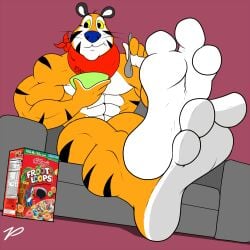 anthro bara barazoku big_feet crossed_ankles feet feet_focus foot_fetish foot_focus furry huge_feet male male_only muscles muscular nude solo solo_male tiger tony_the_tiger zp92