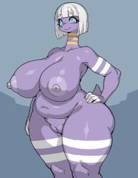 belly big_breasts chubby esmeralda_(quin-nsfw) espathra female female_only generation_9_pokemon huge_breasts looking_at_viewer navel nintendo nipples pokemon pussy thick_thighs