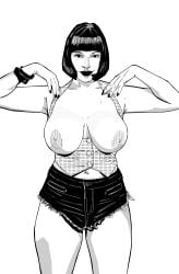 1girls areolae big_breasts black_hair bob_cut breasts female hornysketch large_areolae large_breasts nipples solo