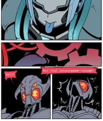 1boy 1girls 2d 2d_(artwork) 2d_artwork armor avengers comic danger_(marvel) danger_(marvel_tokon) female_robot gears glowing glowing_eyes humanoid_robot long_hair looking_at_viewer marvel marvel_comics marvel_rivals marvel_tokon:_fighting_souls mechanical_hair metal_skin metallic_body no_clothes open_mouth red_eyes robot robot_girl sexually_suggestive tongue tongue_out ultron ultron_(marvel_rivals) villain wanderjegson x-men