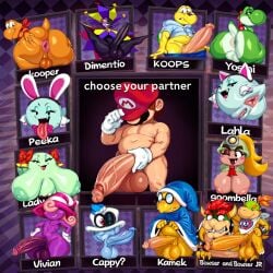 ai_generated anthro anus balls big_balls big_breasts big_butt big_penis black_balls black_eyes black_genitals black_penis blonde_hair blue_balls blue_genitals blue_penis blush boo_(mario) bowser bowser_jr. breasts butt cappy_(mario) clothing dimentio english_text erection eyewear fake_ears female genitals ghost glasses gloves goombella green_body green_yoshi group gynomorph hair handwear hat headgear headwear hellsonger hi_res huge_butt huge_penis human humanoid humanoid_genitalia humanoid_penis hyper hyper_genitalia hyper_penis intersex kamek koopa kooper koops lady_bow lahla_(mario) large_breasts male mammal mario mario_bros monotone_genitals nintendo nipples orange_balls paper_mario peeka_(mario) penis pink_anus pink_hair presenting presenting_hindquarters purple_balls purple_body purple_genitals purple_penis pussy red_clothing red_eyes red_hat red_headwear reptile scalie shadow_siren spirit spread_butt spreading text tongue tongue_out vein veiny_penis vivian_(mario) waddling_head white_balls white_clothing yellow_balls yellow_body yellow_genitals yellow_penis yoshi