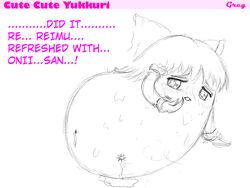 after_sex blush cum english fat greg_(disambiguous) hard_translated leaking monochrome obese_female reimu_hakurei simple_background sweat touhou translated yukkuri_reimu yukkuri_shiteitte_ne