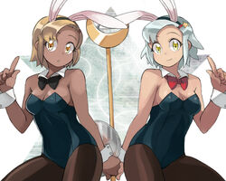 angol_mois animal_ear breasts bunny_ear bunny_girl bunnysuit cleavage dark_skin dual_persona female female_only keroro_gunsou multiple_girls nekogasuki pantyhose symmetry wrist_cuffs