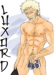 abs bara beard blonde_hair chest_hair closed_eyes disney gay kingdom_hearts luxord male male_only muscles nude organization_xiii playing_cards square_enix yaoi