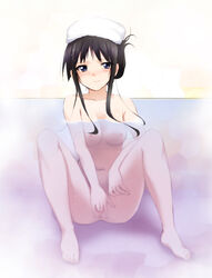 anus barefoot black_hair blue_eyes blush breasts censored feet female female_only fingering hair_up human human_only k-on! kaiga masturbation mio_akiyama_(k-on!) navel nipples nude pussy solo towel towel_on_head water