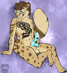 anthro arwen. clouded_leopard felid genitals glowing hi_res knot male male_only mammal masturbation pantherine penis solo tattoo