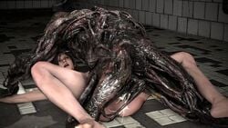 1girls 3d ada_wong ada_wong_(ty_brenneman) ambiguous_penetration asian asian_female ass black_hair cum cum_inside female interspecies male missionary_position molded monster open_mouth penetration penis resident_evil resident_evil_7 short_hair spread_legs