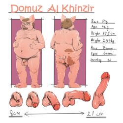 1:1 2020 anthro balls brown_hair dakkawoof domestic_pig domuz_al_khinzir erection flaccid foreskin genitals green_eyes hair hi_res humanoid_genitalia humanoid_penis male male_only mammal nude overweight penis pink_body pink_skin solo suid suina sus_(pig)