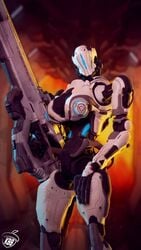 1girls android big_breasts cyborg doom female female_only gun huge_breasts kingbigballs one_eye robot rule_63 samuel_hayden_(doom) solo text thick_thighs watermark what wide_hips