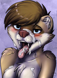 anthro arwen. bodily_fluids breasts cum cum_in_mouth cum_inside cum_on_breasts cum_on_face domestic_ferret female genital_fluids hi_res mammal mustela mustelid musteline solo tongue tongue_out