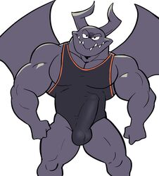 1boy 2019 4_fingers anthro balls_outline barazoku biceps big_muscles biped black_body black_clothing bulge clothed clothing colored dragaux dragon elfein fangs fingers fist flat_colors genital_outline hi_res horn line_art looking_at_viewer male male_only manly monotone_body multicolored_clothing muscular muscular_male nintendo orange_clothing pecs penis_outline pinup pose ring_fit_adventure scalie sharp_teeth simple_background smile smirk solo standing teeth two_tone_clothing video_games white_background wings wrestling_singlet