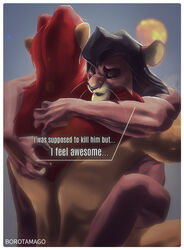 5_fingers anthro anthro_on_anthro black_hair black_hair_bottom borotamago closed_eyes digital_media_(artwork) disney domination duo felid fingers fur furry gay hair kovu light_hair_on_dark_hair lion lotus_position male male/male male_only mammal musclegut nude open_mouth pantherine red_hair red_hair_on_black_hair red_hair_top sex simba simple_background text the_lion_king the_lion_king_ii:_simba's_pride whiskers yaoi