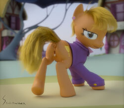 3d anus ass blonde_hair blue_eyes bodily_fluids clothed clothed_feral clothing cum cum_in_pussy cum_inside cutie_mark ear_piercing equid equine female feral friendship_is_magic genital_fluids genitals hair hi_res horse looking_at_viewer looking_back mammal ms._harshwhinny_(mlp) my_little_pony piercing pussy rear_view skunkfrakker solo