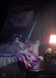 3d_(artwork) absurd_res anthro bed bedroom blender_(artwork) digital_media_(artwork) equid equine female flurry_heart_(mlp) friendship_is_magic furniture hasbro hi_res hooves-art horn horse mammal melee_weapon my_little_pony mythological_creature mythological_equine mythology pony solo sword unicorn weapon