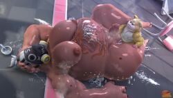 animated animation big_belly cum cum_on_belly cum_on_ground diner gas_mask gay glistening_body hammond_(overwatch) human human_on_anthro male male/male moobs moonwulf nipples obese overwatch overweight overweight_anthro overweight_male public_sex roadhog roadhog_(overwatch) size_difference small_dom_big_sub sound_effects source_filmmaker source_filmmaker_(artwork) sweat tagme thick_thighs video wet_body