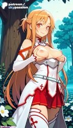 1girls 2026 ai_assisted ai_generated anime artist_name asuna_(sao) braid breasts bust dandelion detached_sleeves explicit flower hi_res high_quality high_resolution highres hydrangea lily_(flower) lily_pad long_hair nipples outdoors patreon patreon_username skirt skypassion smile solo stable_diffusion sword_art_online sword_art_online:_alicization thighhighs uncensored_nipples watermark white_flower white_legwear white_rose yuuki_asuna