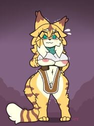 3_toes after_transformation anthro areola areola_slip ass big_breasts big_butt big_tail blush blush_lines bodily_fluids bottomless breasts brown_body brown_fur chest_tuft clothed clothing cygames dipstick_ears dipstick_tail ear_markings embarrassed eyebrow_through_hair eyebrows feet felid female fur gradient_background green_eyes hair hand_on_breast hi_res huge_breasts implied_transformation ineffective_clothing kerchief lynxafterd4rk mammal markings mia_(world_flipper) multicolored_ears nervous nipple_outline nipple_slip nipples no_underwear nude oversized_clothing pantherine partially_clothed pupils shaking short_stackification shortstack simple_background solo stripes sweat sweatdrop tail tail_markings thick_thighs tiger toes topwear translucent translucent_hair tuft under_boob undersized_clothing wardrobe_malfunction wide_hips world_flipper yellow_body yellow_fur