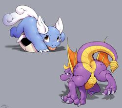 2boys activision anthro anthrofied anus ass big_ass blush crossover dragon duo feral hi_res looking_at_viewer looking_back male male_only membrane_(anatomy) membranous_wings nintendo pokémon_(species) pokemon pokemon_rgby shell shell-less spyro spyro_the_dragon testicles tongue tongue_out video_games wartortle wings zi_ran