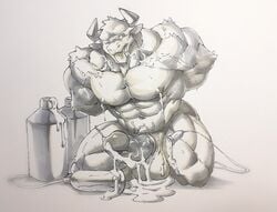 anthro balls bodily_fluids bound bovid bovine cattle cum genital_fluids genitals humanoid_genitalia humanoid_penis lactating machine male male_lactation male_only mammal milk_can milking_machine muscular nipples nude penis solo vorusuarts