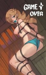1girls almost_naked aqua_eyes arms_behind_back ass assisted_exposure bad_end ball_gag big_ass blonde_hair blue_panties blush bondage bound bound_arms bound_legs bound_wrists breasts breasts_out captured captured_heroine drooling dungeon earrings embarrassed embarrassed_nude_female english_text exposed_breasts exposed_torso falsealias female female_focus female_only femsub forced forced_exposure gag gagged game_over helpless hi_res high_resolution highres hogtie indoors large_ass legs_together light-skinned_female long_hair looking_back mario_(series) medium_breasts mildmagicks nervous_sweat nintendo nipples panties panties_only princess_rosalina restrained restrained_arms restrained_legs rope rope_bondage rope_harness saliva sitting solo solo_focus star_earrings super_mario_galaxy sweat sweating text thick_thighs thighs topless topless_female underwear worried worried_expression
