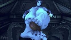 animated barefoot big_breasts blue_body blue_skin breasts cortana feet feet_up foot_fetish footjob halo_(series) rayhuma soles tagme toes toes_scrunch toes_spread video